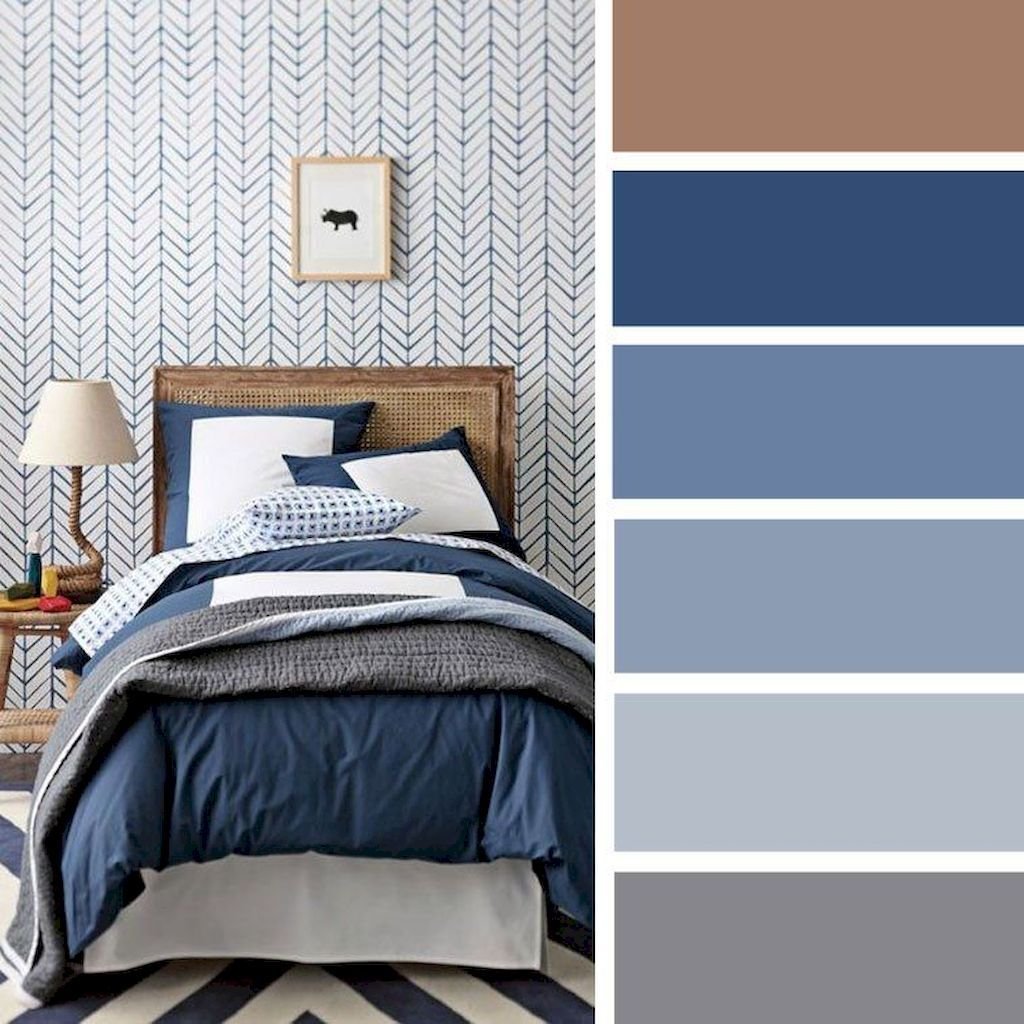 сочетание серого с голубым в интерьере спальни