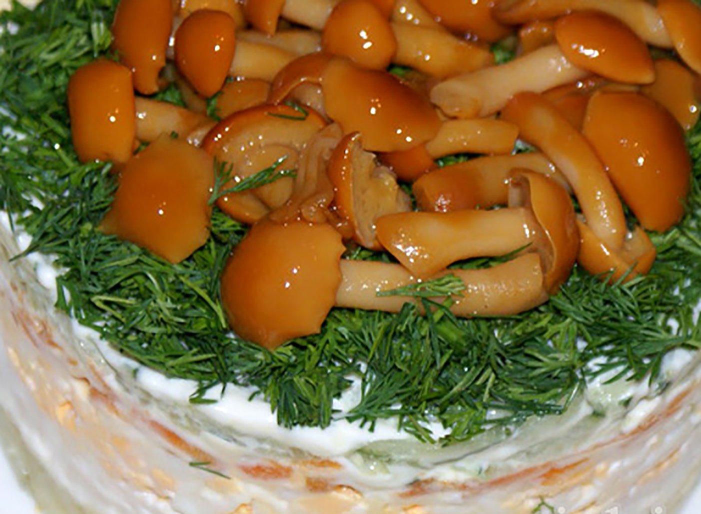 Салат с полянка с опятами рецепт с фото