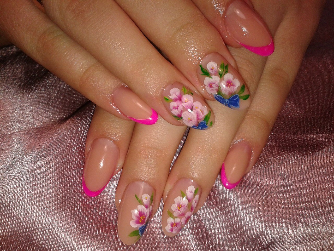 Френч с цветами на ногтях фото цветами
