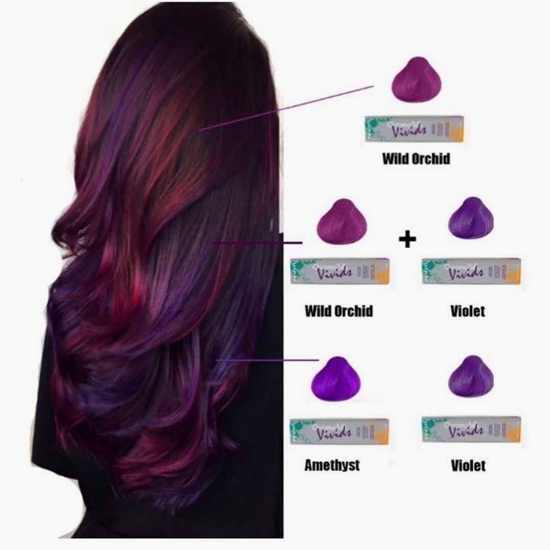 Если смешать красный и фиолетовый какой цвет получится на волосах фото