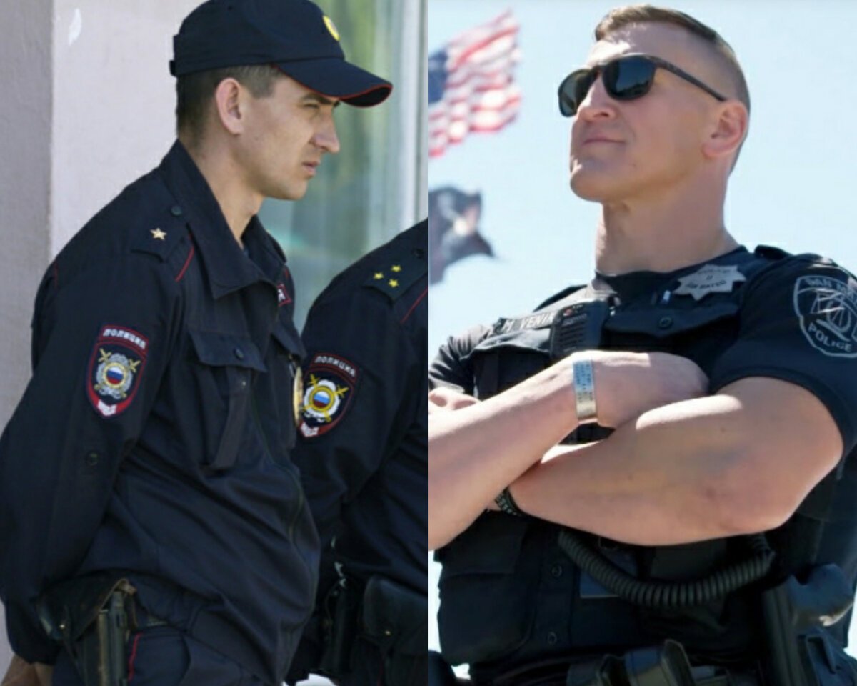 Мвд плохое зрение. Русский и американский полицейский. Полиция США И полиция России. Полиция США.