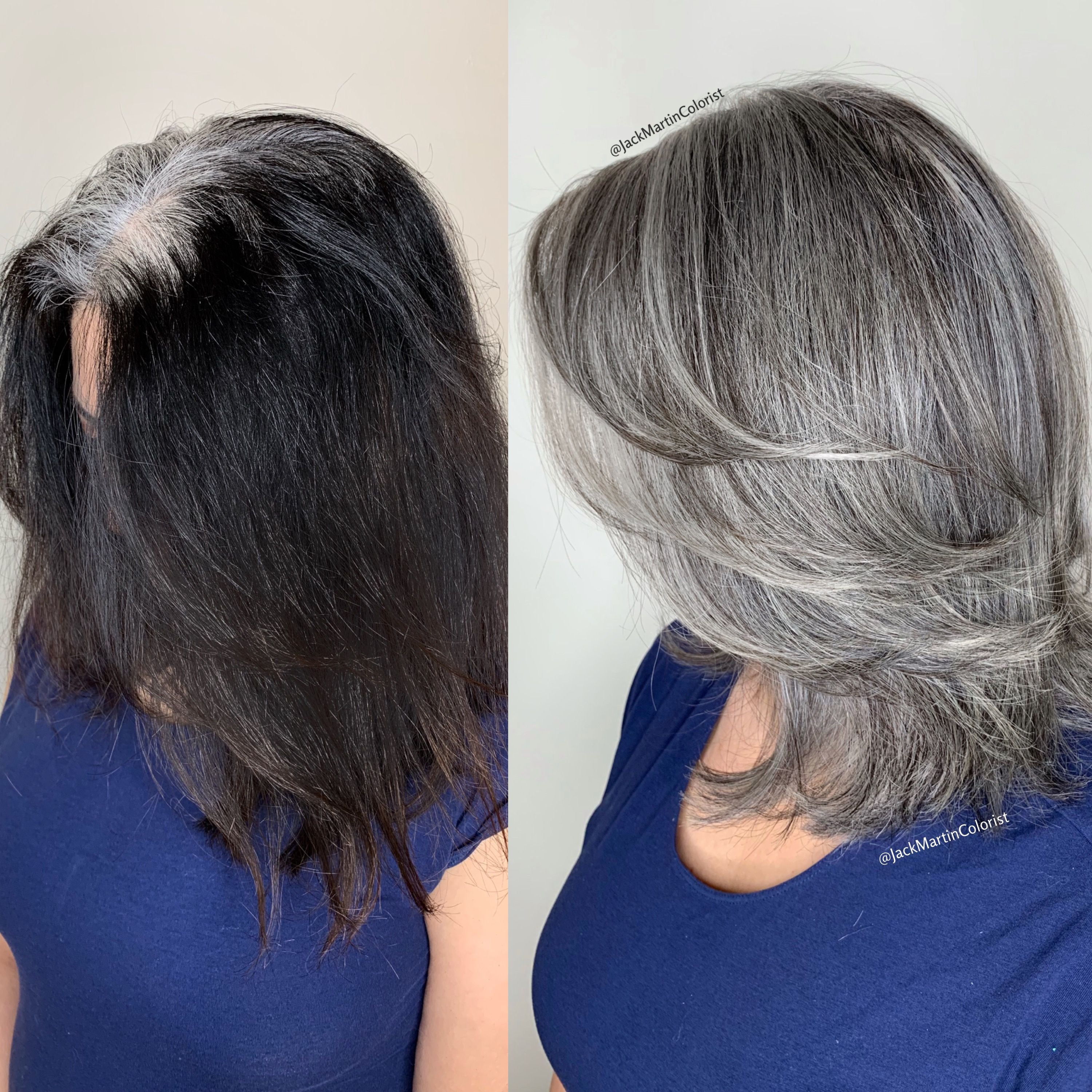 мелирование седых волос фото до и после