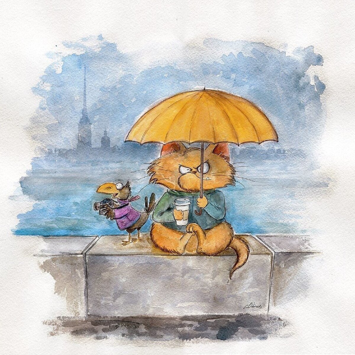 Прикольное про дождь. Котик под зонтиком. С добрым дождливым утром картинки. Котенок под зонтом. Кот с зонтом рисунок.