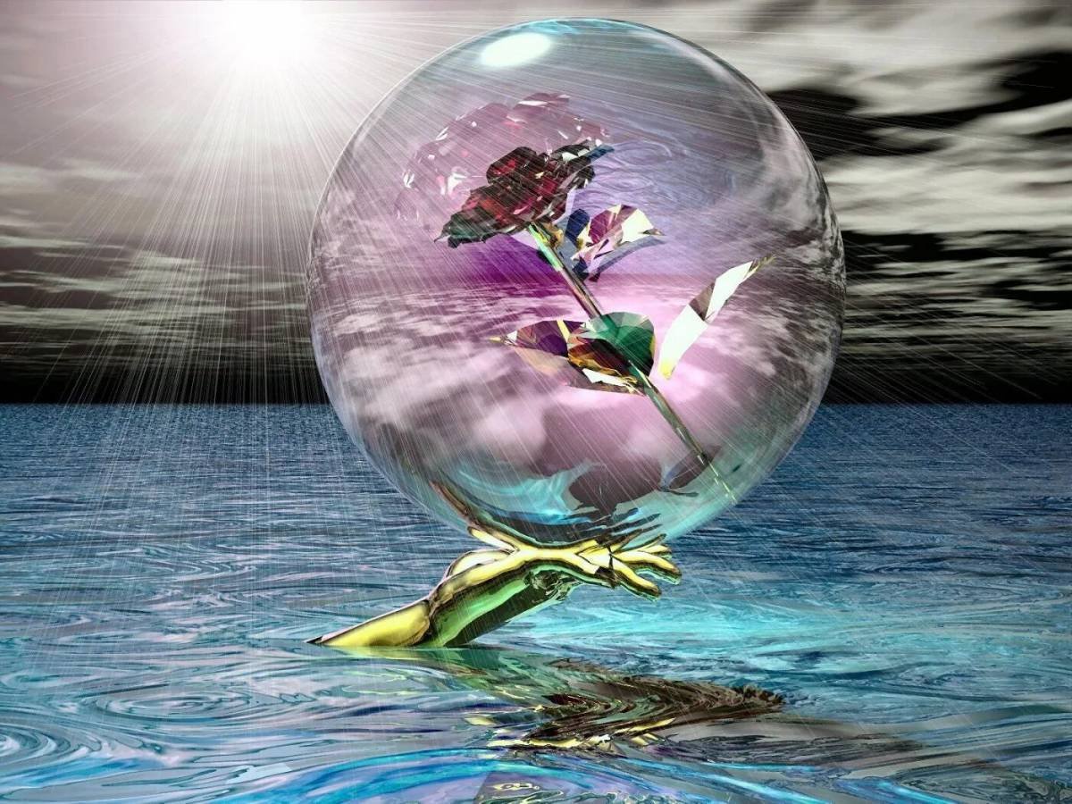 Цветы в стеклянном шаре. Сказочные цветы. Цветы в сосуде. Цветы на воде. Мир желаний душу