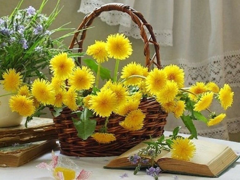 Теплой летней недели. Весенние цветы в корзине. Корзина цветов «Весенняя». Корзинка с весенними цветами. Солнечный букет одуванчиков.